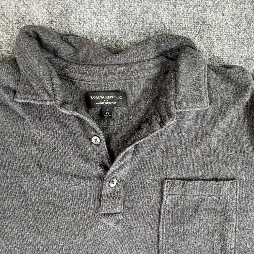 Banana Republic Polo Shirt Men's L‎ Charcoal Piqué Wicking Classic Golf Career